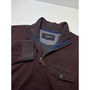 Ted Baker London Mens Sweater Pullover 1/4 Zip Maroon Size 5 USA Large Casual